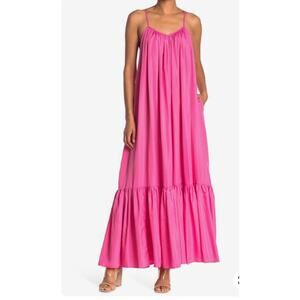 Tov Elegance Spaghetti Strap Flowy Maxi Rideau Dress Size 42 Fushia Pink NEW